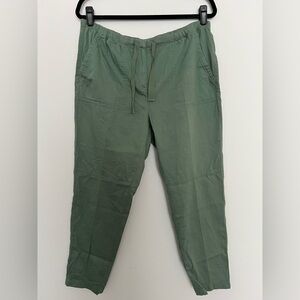 EILEEN FISHER Pants Organic Cotton Crinkle Gauze Pull On Drawstring Green Size M
